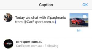 How to tag Paul Maric and CarExpert on Instagram