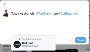 How to tag Paul Maric and CarExpert on Twitter